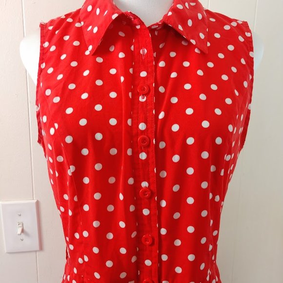 Forever 21 Dresses & Skirts - Red and White Polka Dotted Sleeveless Button Down Dress